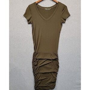 PrAna Foundation Shirt Dress Heather Ruched Fitted Forest Green Women's Sz XS